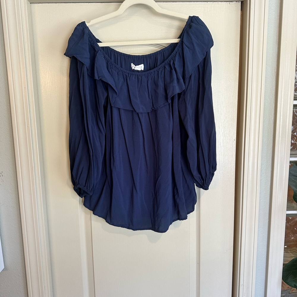 Velvet -graham and Spencer Navy Off-Shoulder Ruffle Blouse